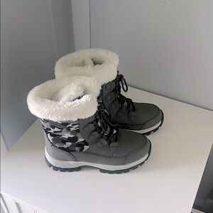 Gray and White Fur-Lined Boots